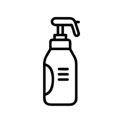 Illustration of a spray bottle with a pump dispenser and a label with three horizontal lines on it