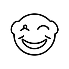 Outline drawing of a winking emoji with a happy smile and closed eye on a white background design art