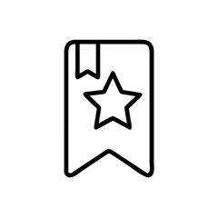 A simple outline illustration of a bookmark with a star symbol in the center on a white background