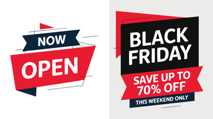 Black Friday Sale Banner with Now Open Sign, Save Up to 70% Off