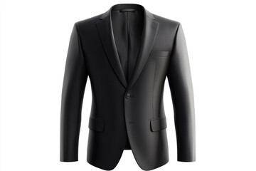 Sharp black tailored suit jacket presented professionally for business attire and formal events