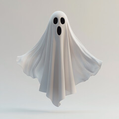 White ghost with three black eyes and open mouth floating halloween fabric