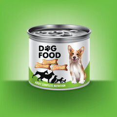 Design a can for dog food. Aluminum cans for food packaging.