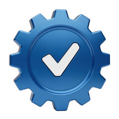 Blue Gear with White Checkmark Symbolizing Approval or Verification