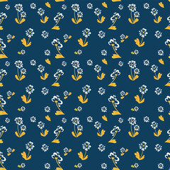 A seamless floral pattern white background. The design has a flat, modern style, ideal for textiles, packaging, wallpapers, and spring-themed projects