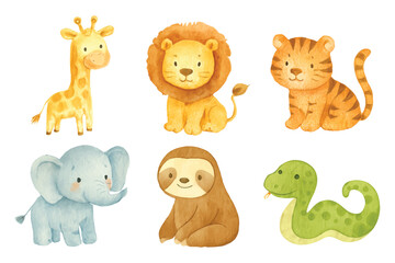 watercolor wild jungle animals illustration