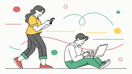 Young Adults Engaging with Technology in a Colorful Urban Setting