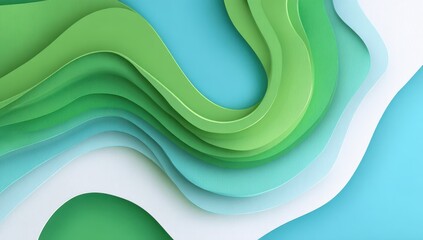 Abstract layered shapes in teal, green, and white