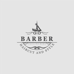 Barber vintage retro element badge or emblem on white background