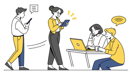 Young Professionals Engaging in Digital Communication and Collaboration at