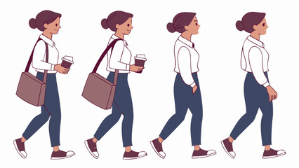 Young Woman Walking in Casual Attire While Holding Coffee Cup in City