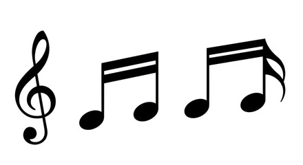 A graphic illustration of musical notes and a treble clef symbol, isolated on a transparent background
