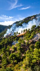 Obraz premium Forest fire on mountainside