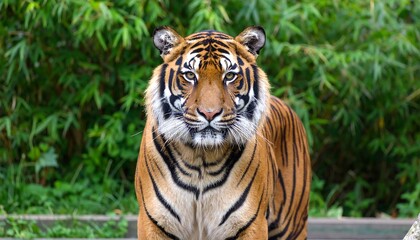 Obraz premium Close-up tiger portrait in green foliage