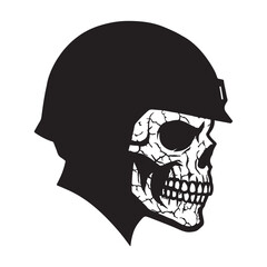 Cracked Skull in Military Helmet - Side Profile