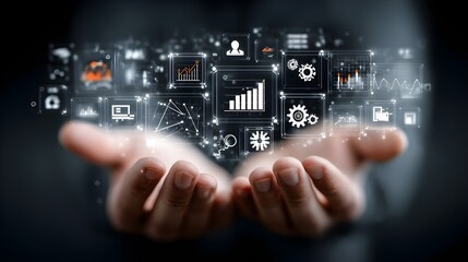 Businessman Holding Digital Business Analytics and Strategy