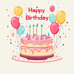 Birthday cake, balloon vector image