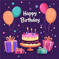 Birthday cake, balloon vector image