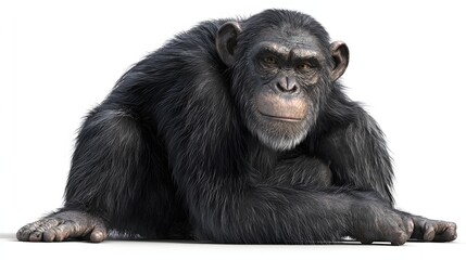Fototapeta premium A chimpanzee sits, presented in a detailed, full shot.
