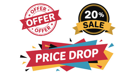 Obraz premium Sale and Offer Elements 20% Off, Price Drop, and Offer Stamp Design