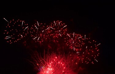 Beautiful red fireworks in the night sky