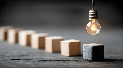 Illuminating Ideas: Lightbulb and Wooden Blocks