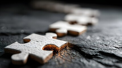 Connecting Jigsaw Puzzle Pieces on Dark Background