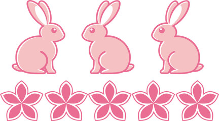 Obraz premium Stylized pink bunnies with flowers bunny rabbit