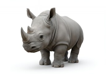 Obraz premium Majestic rhino standing strong against white backdrop showcasing power and resilience of wildlife