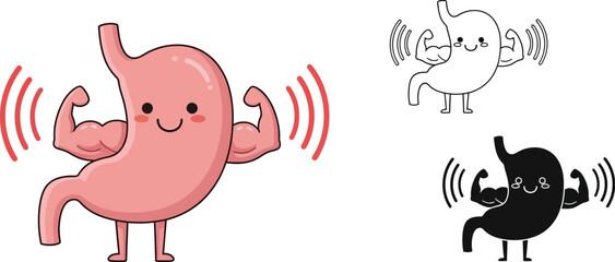 Fototapeta premium Healthy stomach illustration, strong stomach graphic, digestive health vector, cartoon stomach art