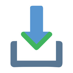 Download Icon:  Modern, Flat Design, Blue and Green Arrow, Digital Data Transfer, Simple, Clean, User Interface Element, Web Graphic.