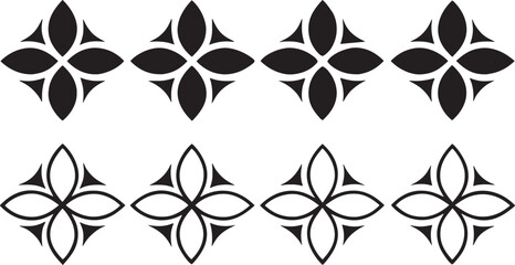 Black floral motifs on white background abstract pattern