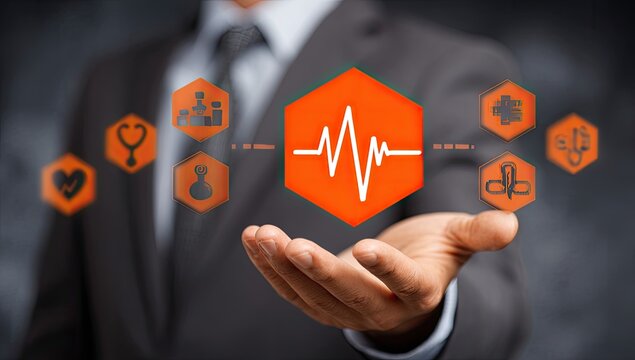 Businessperson holds healthcare icons