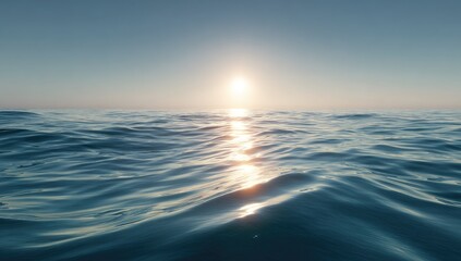 Obraz premium Ocean sunset view, calm waves reflecting light