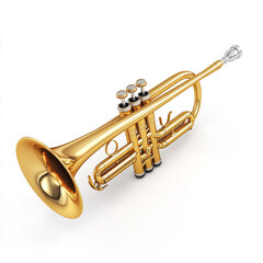 Obraz premium Golden Trumpet Musical Instrument on White Background brass instrument