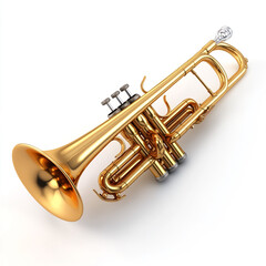 Obraz premium Gleaming Golden Trumpet Musical Instrument on White Background brass instrument