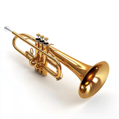 Obraz premium Shiny Golden Trumpet Musical Instrument on White Background brass 1