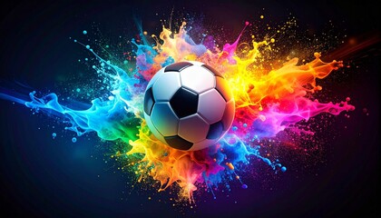 Naklejka premium Soccer ball explodes with color abstract art for sport event Vibrant design