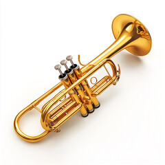 Obraz premium Shiny Gold Trumpet Musical Instrument on White Background brass instrument