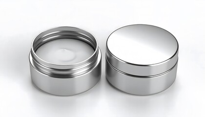 Silver Cosmetic Jars with Cream, Isolated on White Background