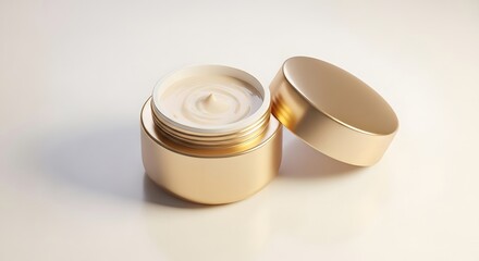 Gold Cosmetic Cream Jar Open, Isolated on White Background