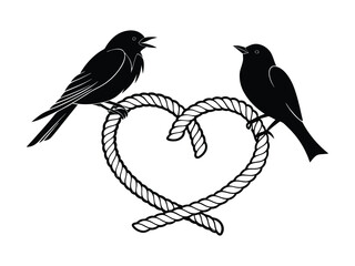 Love Birds on Rope Heart Frame - Romantic Connection