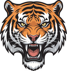 Fototapeta premium A fierce tiger's head illustration, showcasing its open mouth and teeth.
