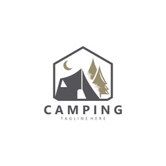 Camping and outdoor adventure logo for the Hiking. emblem illustration