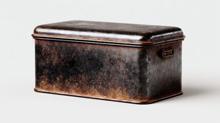 A single, crisp 4K photorealistic image of a metal bread bin, vintage style, clearly visible, isolated on a pure white background. Bright, even studio lighting to emphasize its classic design and