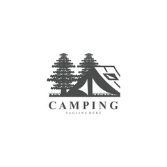 Camping and outdoor adventure logo for the Hiking. emblem illustration