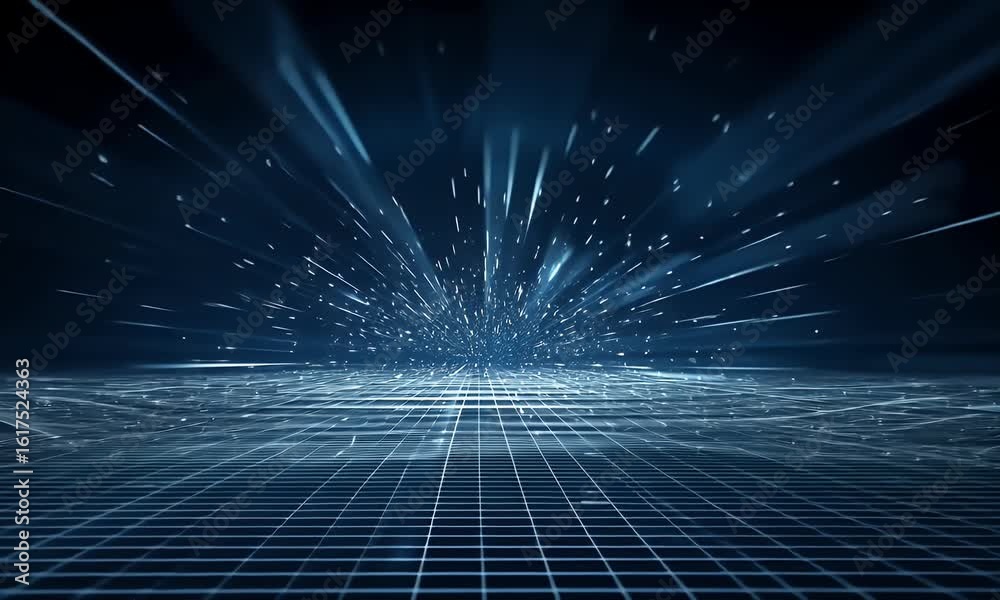 Canvas Prints abstract blue digital grid background with glowing light rays and mesh. digital technology concept f