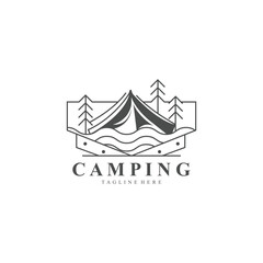 Camping logo or illustration monoline or line art style tent template design