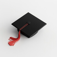 Black graduation cap with red tassel on white background academic cap mortarboard 1