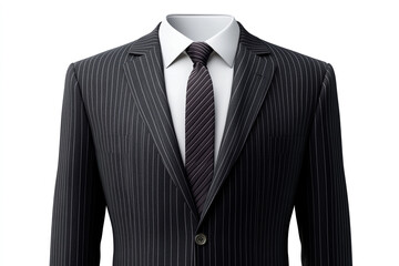 Professional pinstripe business suit with crisp white shirt and elegant tie for formal occasions